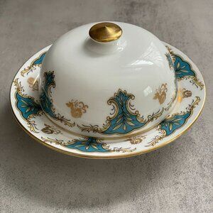 Vintage Crown Staffordshire Marlborough Covered Butter Cheese Serving Dish RARE